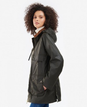 Olive Women Barbour Highclere Waxed Jacket | US-6107ILDZK