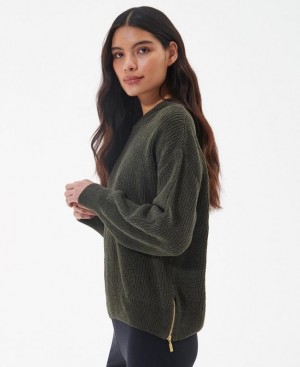 Olive Women Barbour International Melbourne Knitted Sweater | US-2705FCWNI