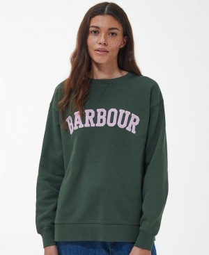 Olive Women Barbour Northumberland Patch Sweatshirt | US-2798AUYWF