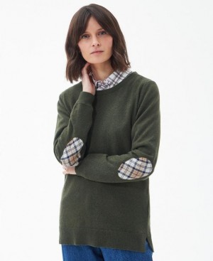 Olive Women Barbour Pendle Knitted Sweater | US-8125DJICX