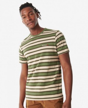 Olive / Beige Men Barbour Crundale Stripe T-Shirts | US-3984PWDVE