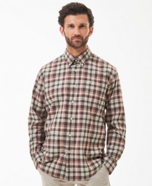 Olive / Grey Men Barbour Winston Regular Shirts | US-7480OEJVR