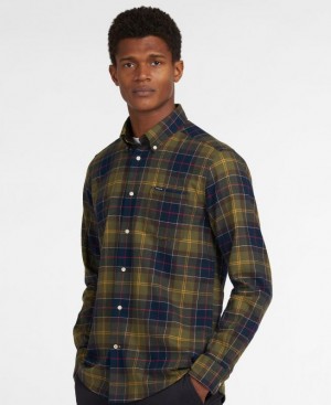 Olive / Navy Men Barbour Fortrose Tailored Shirts | US-1473NOBQI