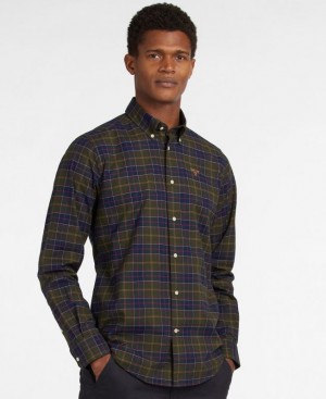 Olive / Navy Men Barbour Helmside Tailored Shirts | US-4175LRUDK