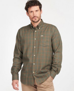 Olive / Navy Men Barbour Henderson Thermo Weave Shirts | US-8329HXADQ