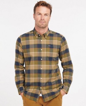 Olive / Navy Men Barbour Valley Tailored Shirts | US-9568PZYLH