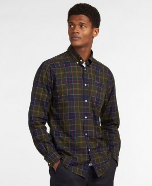 Olive / Navy Men Barbour Wetheram Tailored Shirts | US-9470RACHI