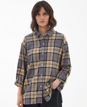 Olive / Navy / Grey Women Barbour Elishaw Relaxed Shirts | US-6348GARCJ