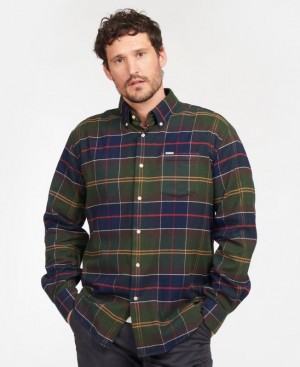 Olive / Navy / Red Men Barbour Hogside Tartan Shirts | US-3687BWAGT