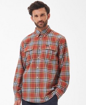 Orange / Navy Men Barbour Singsby Thermo Weave Shirts | US-8342GEPUN