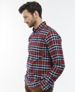 Red / Navy Men Barbour Betsom Tailored Shirts | US-8467QRSLJ