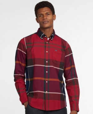 Red / Navy Men Barbour Dunoon Tailored Shirts | US-1689FNZBG