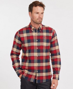 Red / Navy Men Barbour Valley Tailored Shirts | US-1567KNMXI