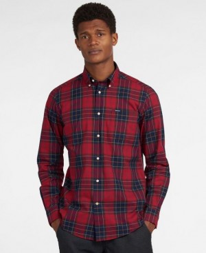 Red / Navy Men Barbour Wetheram Tailored Shirts | US-1408ZEYVC