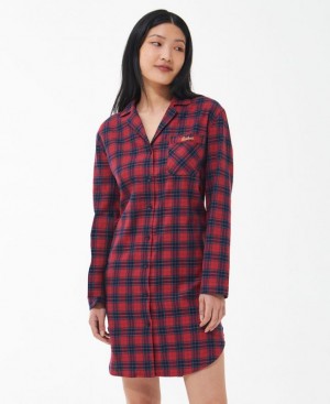 Red / Navy Women Barbour Etta Nightshirt Blouses | US-3128RXKES