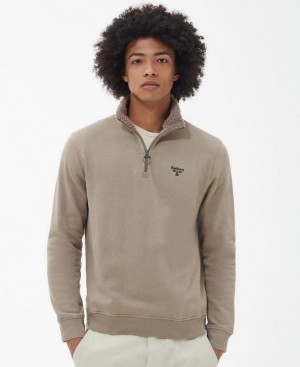 Taupe Men Barbour Beacon Half-Zip Fleece Sweatshirt | US-6728QBPWD