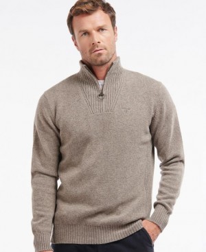 Taupe Men Barbour Essential Lambswool Half Zip Sweater | US-7602FQZHD