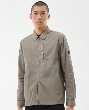 Taupe Men Barbour International Grid Overshirt | US-0189OUWTB