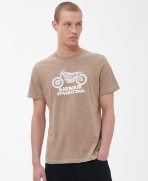 Taupe Men Barbour International Method T-Shirts | US-6289BDFMA