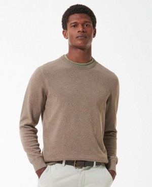 Taupe Men Barbour Pima Cotton Crew Neck Sweater | US-5894VQBES