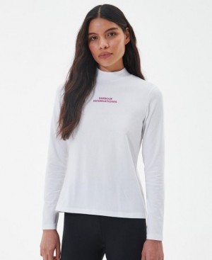 White Women Barbour International Benson T-Shirts | US-4278SKFZM