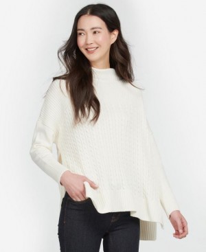 White Women Barbour Stitch Guernsey Cape Sweater | US-0527XIGUS