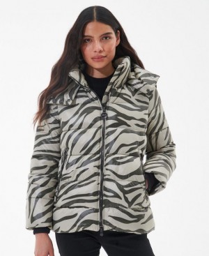 White / Black Women Barbour International Printed Chicago Quilted Jacket | US-3915BXPUW