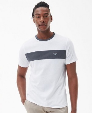 White / Dark Grey Men Barbour Steaford Panel T-Shirts | US-8793ZGSRD