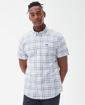 White / Light Blue Men Barbour Adderstone Tailored Shirts | US-3059AGHMC