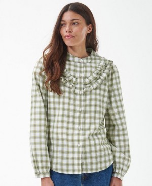 White / Light Green Women Barbour Mersea Shirts | US-1780DOUBK