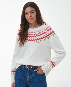 White / Red Women Barbour Tidal Knitted Sweater | US-0438TQUHW