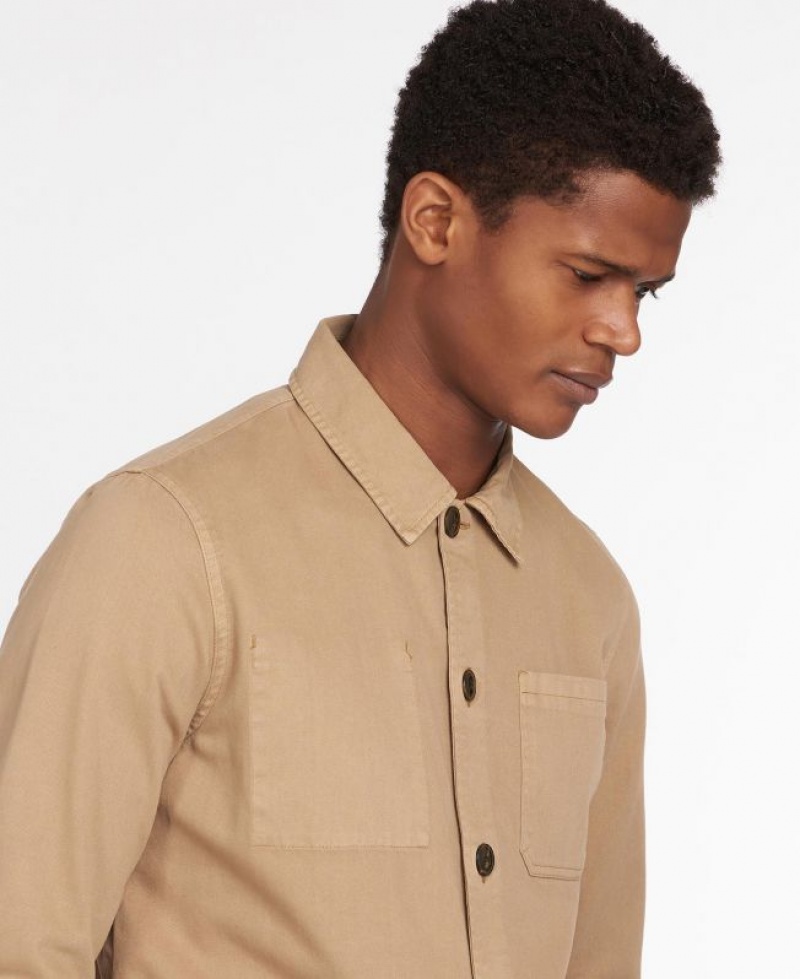 Beige Men Barbour Dene Overshirt | US-8501GNSMY