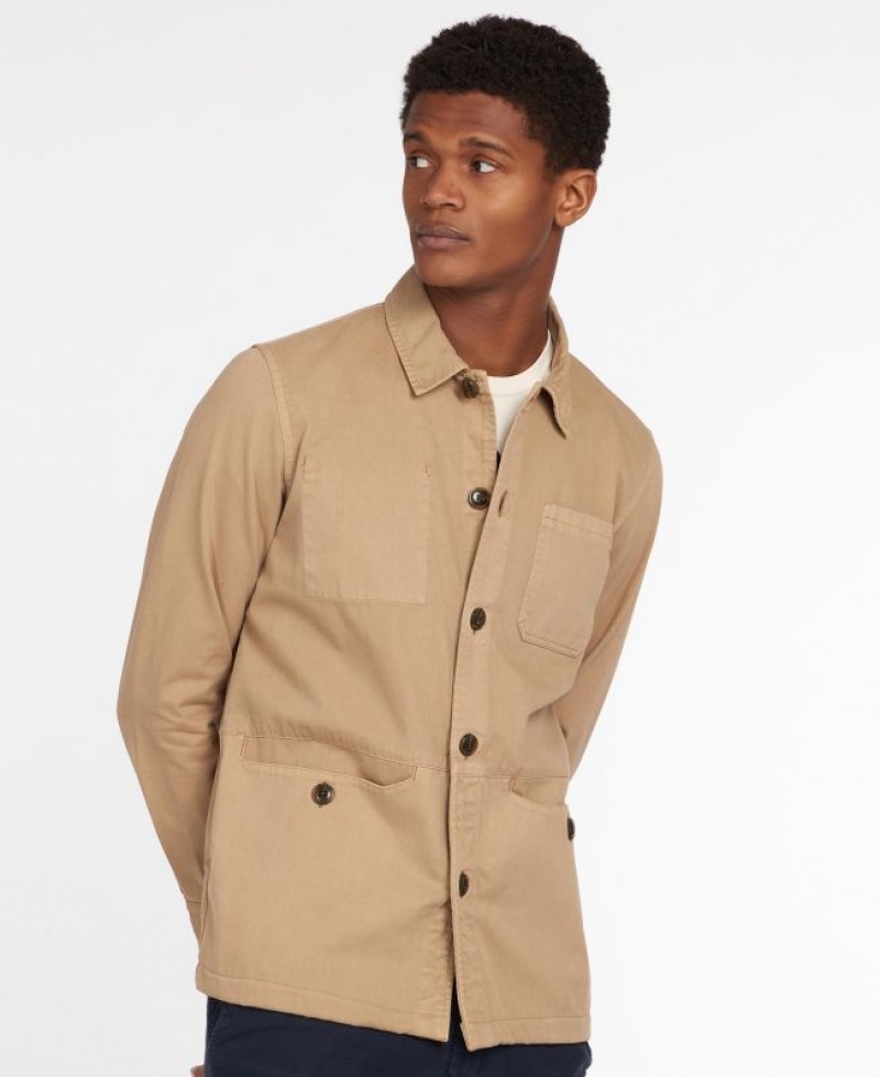 Beige Men Barbour Dene Overshirt | US-8501GNSMY