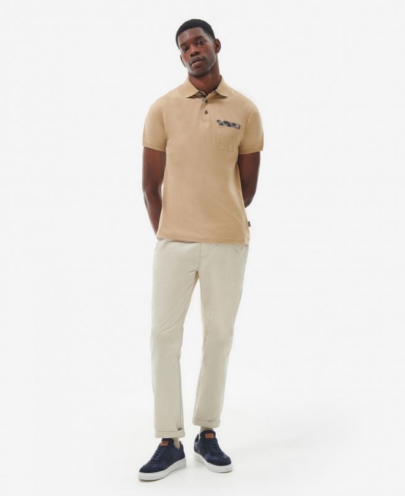 Beige Men Barbour Hirstly Polo Shirt | US-4216FKXPY