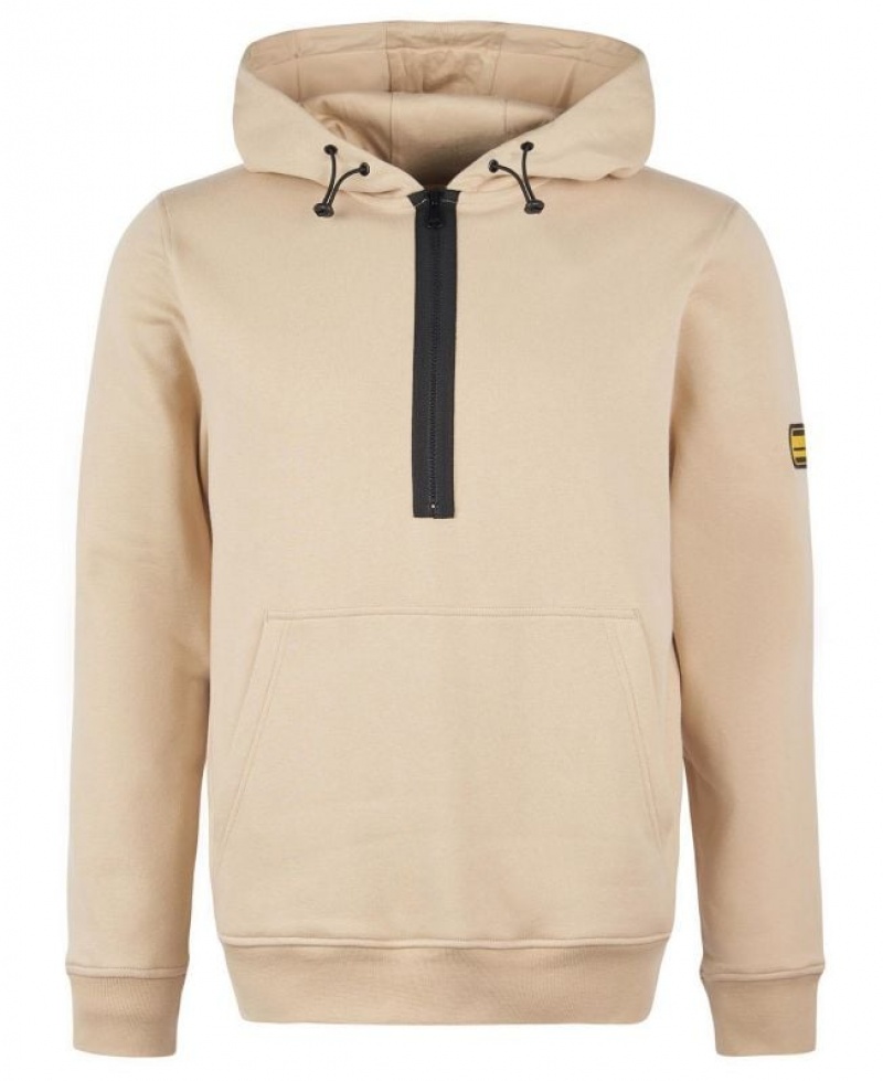 Beige Men Barbour International Badge Half Zip Hoodie | US-8653RZJKG