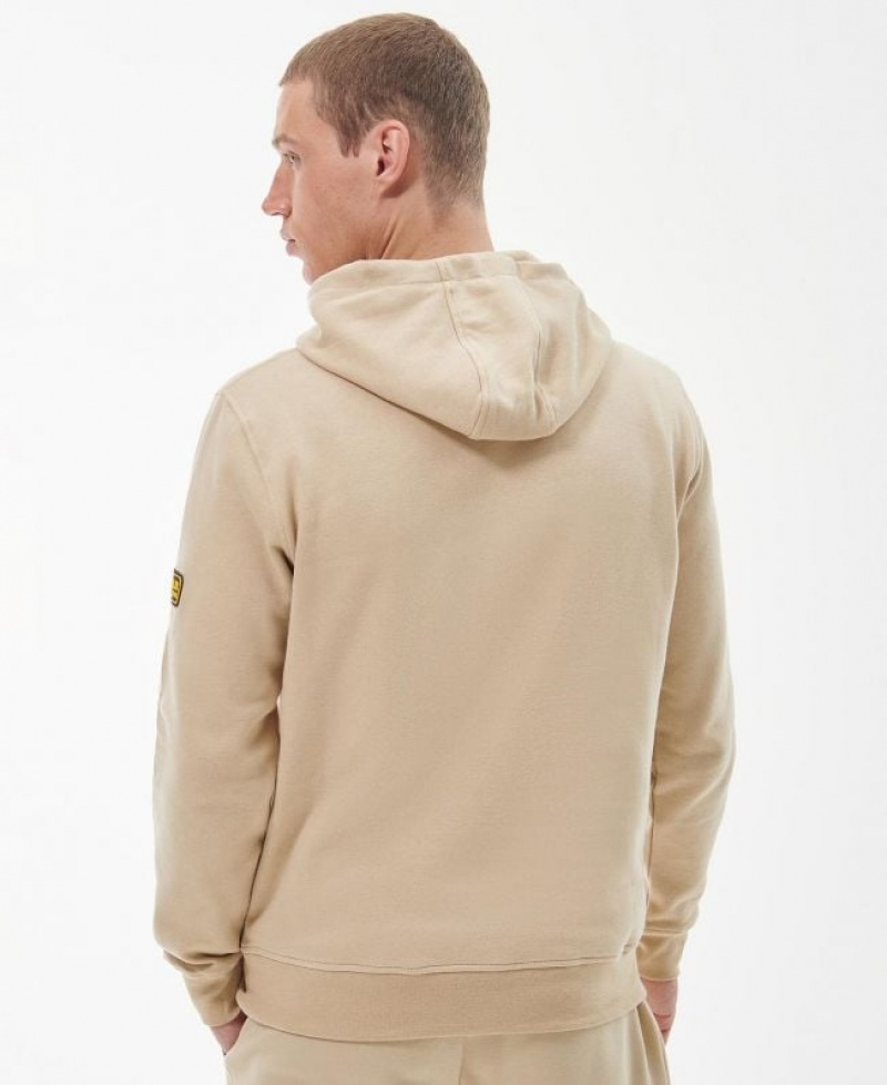 Beige Men Barbour International Badge Half Zip Hoodie | US-8653RZJKG