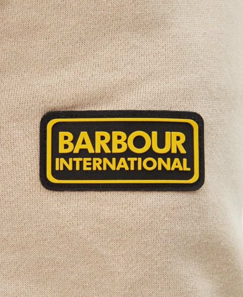 Beige Men Barbour International Badge Half Zip Hoodie | US-8653RZJKG