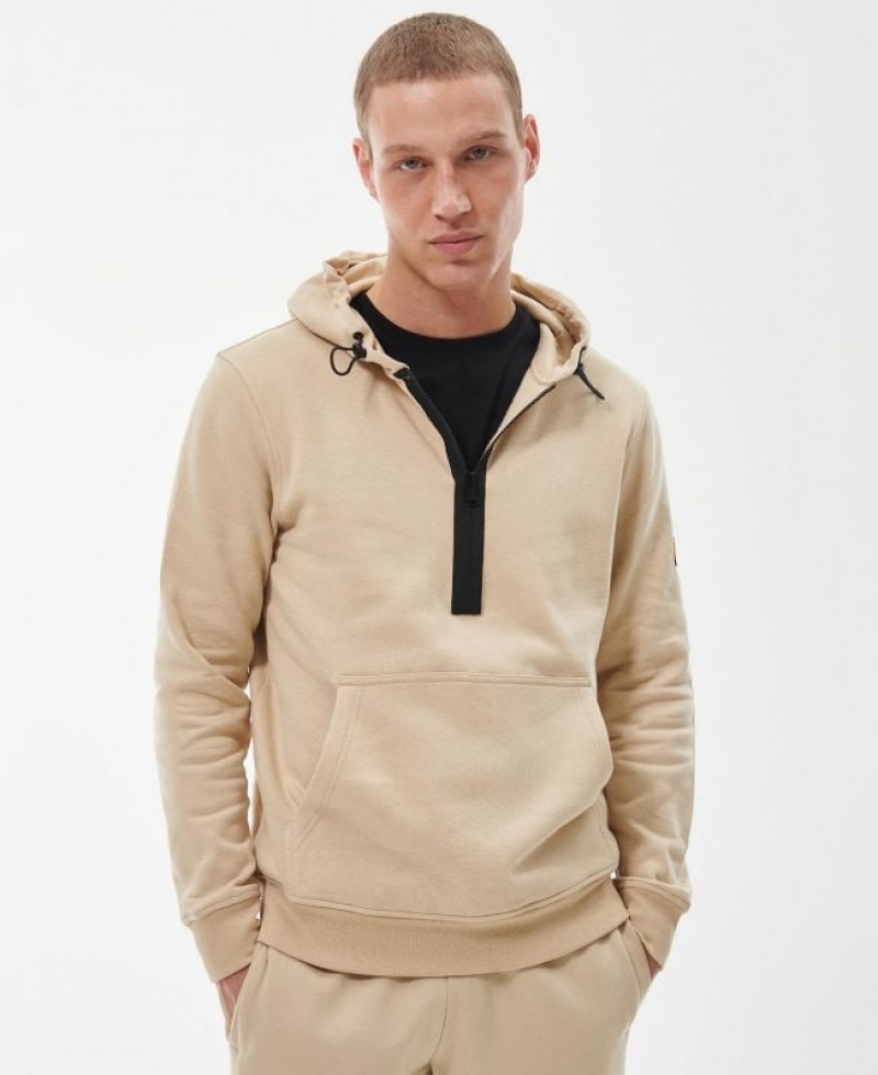 Beige Men Barbour International Badge Half Zip Hoodie | US-8653RZJKG