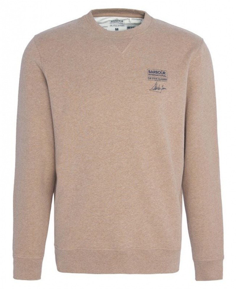 Beige Men Barbour International Watch Crew Neck Sweatshirt | US-0615XSIPT