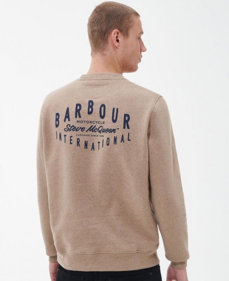 Beige Men Barbour International Watch Crew Neck Sweatshirt | US-0615XSIPT