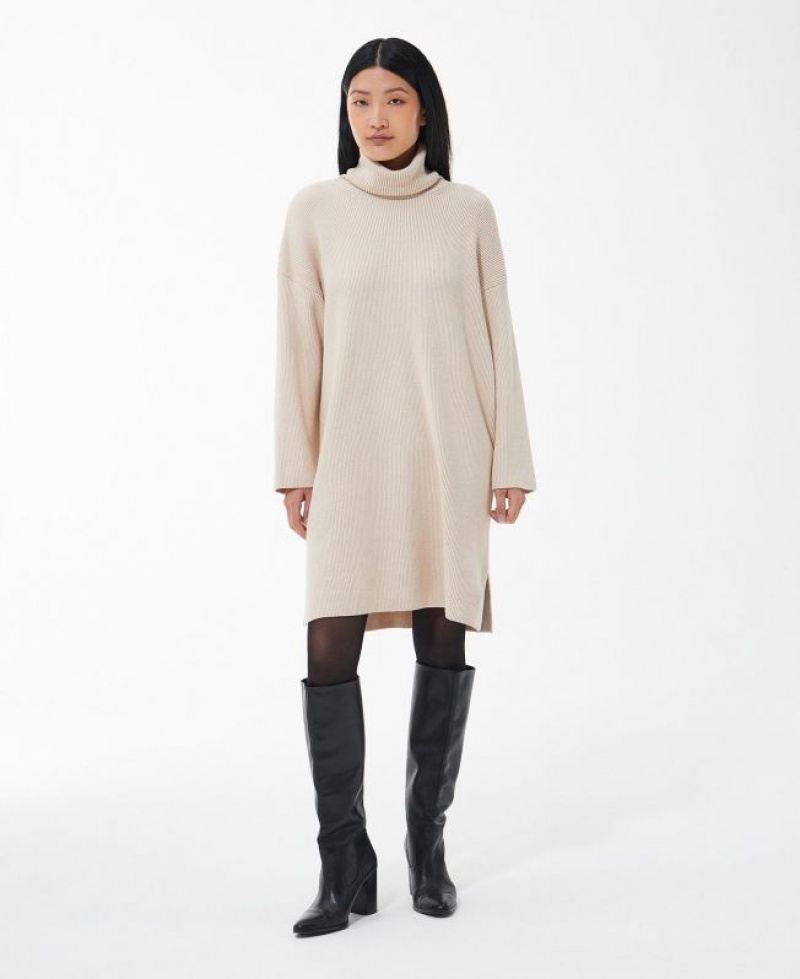 Beige Women Barbour Stitch Dress | US-6270UKXJO