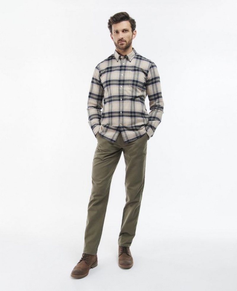 Beige / Green / Navy Men Barbour Betsom Tailored Shirts | US-6195KYGHT