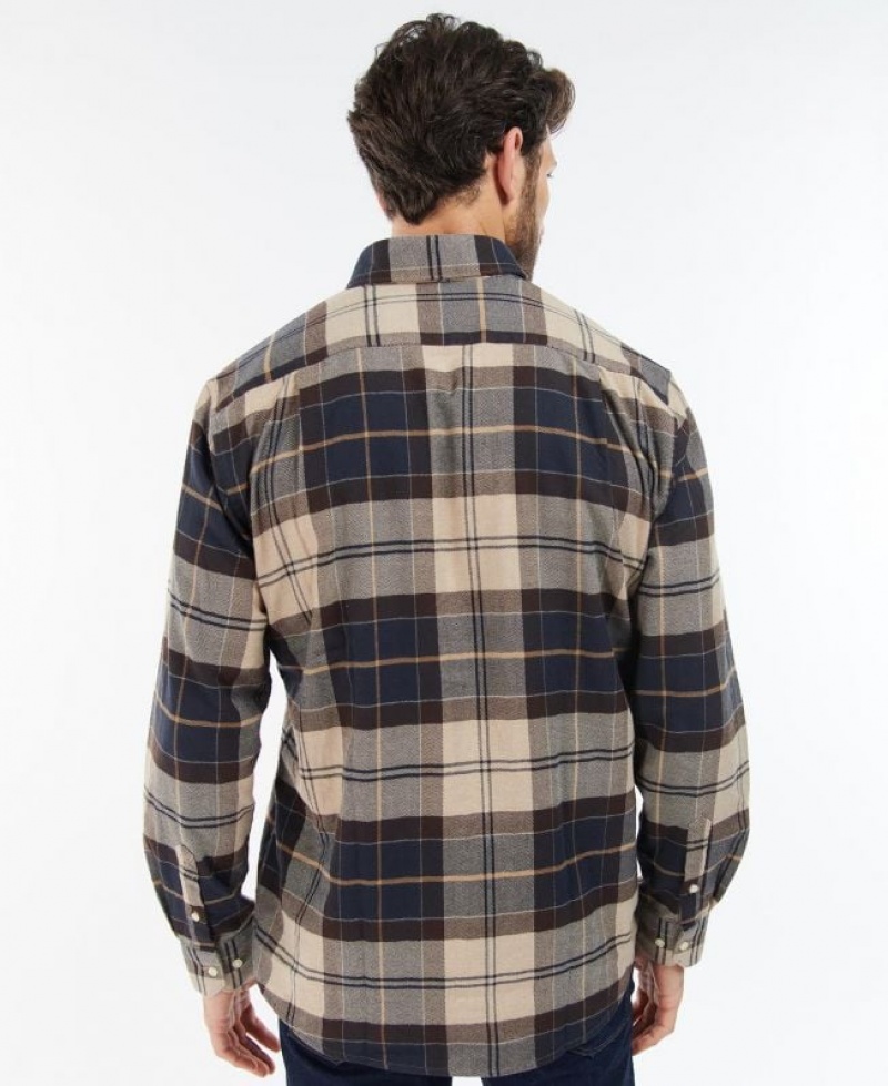 Beige / Navy Men Barbour Hogside Tartan Shirts | US-7845FZYSW