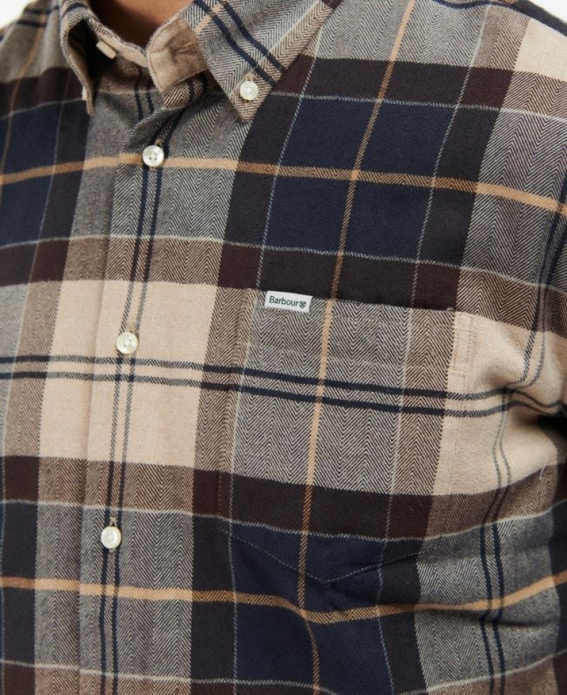 Beige / Navy Men Barbour Hogside Tartan Shirts | US-7845FZYSW