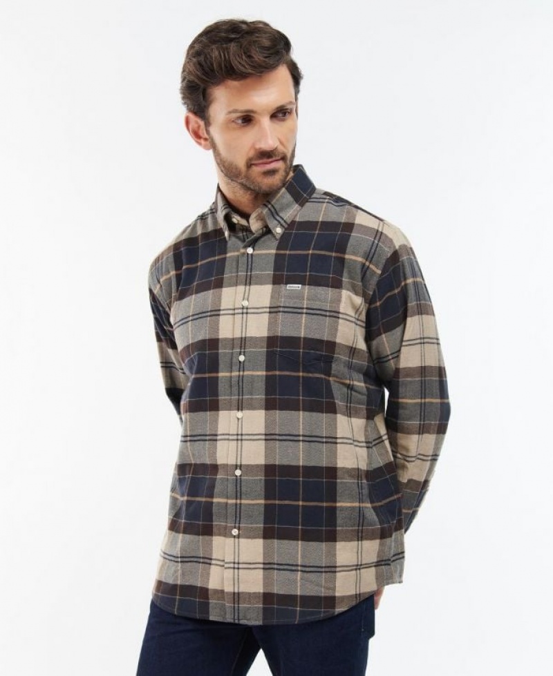 Beige / Navy Men Barbour Hogside Tartan Shirts | US-7845FZYSW