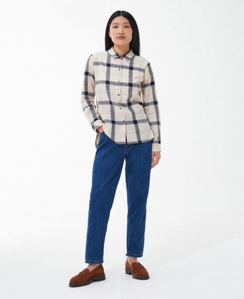 Beige / Navy Women Barbour Moorland Shirts | US-8593PCOLI