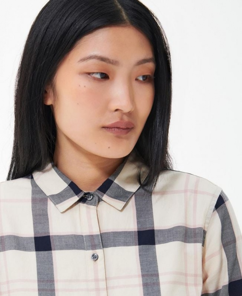 Beige / Navy Women Barbour Moorland Shirts | US-8593PCOLI