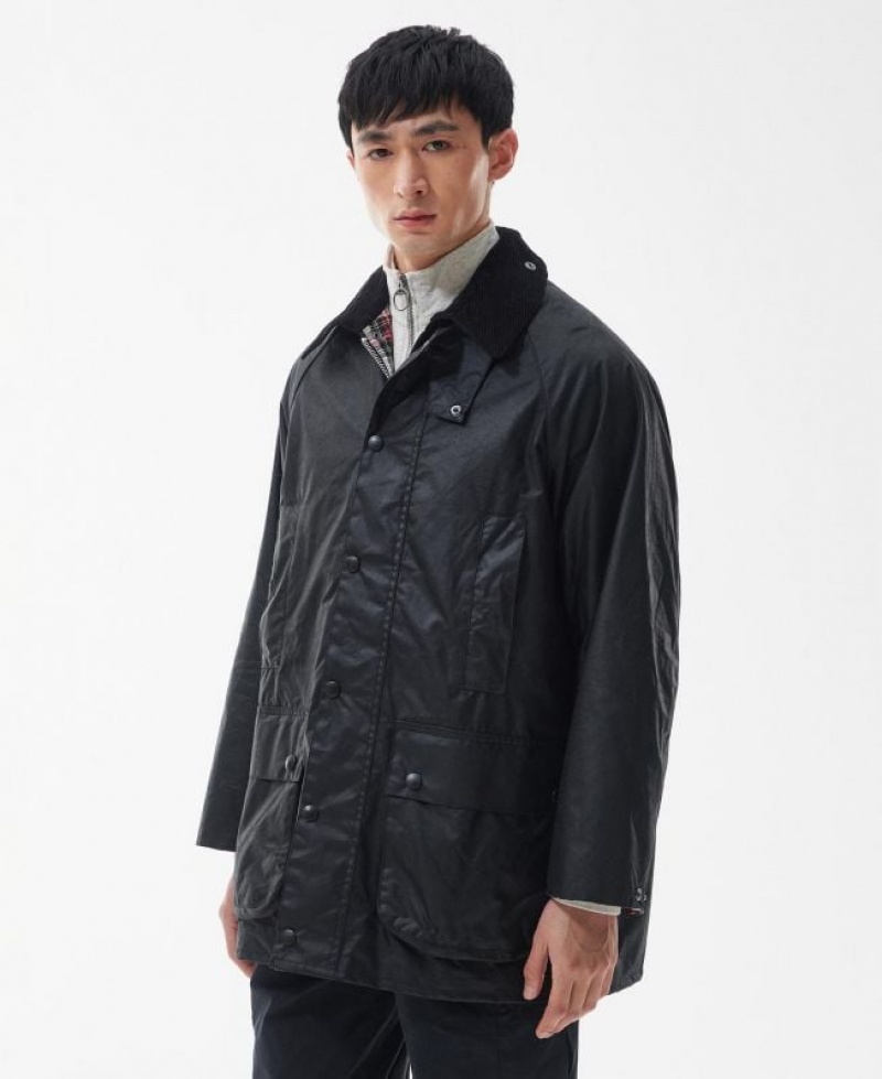 Black Men Barbour Beaufort Waxed Jacket | US-5089DTWQS