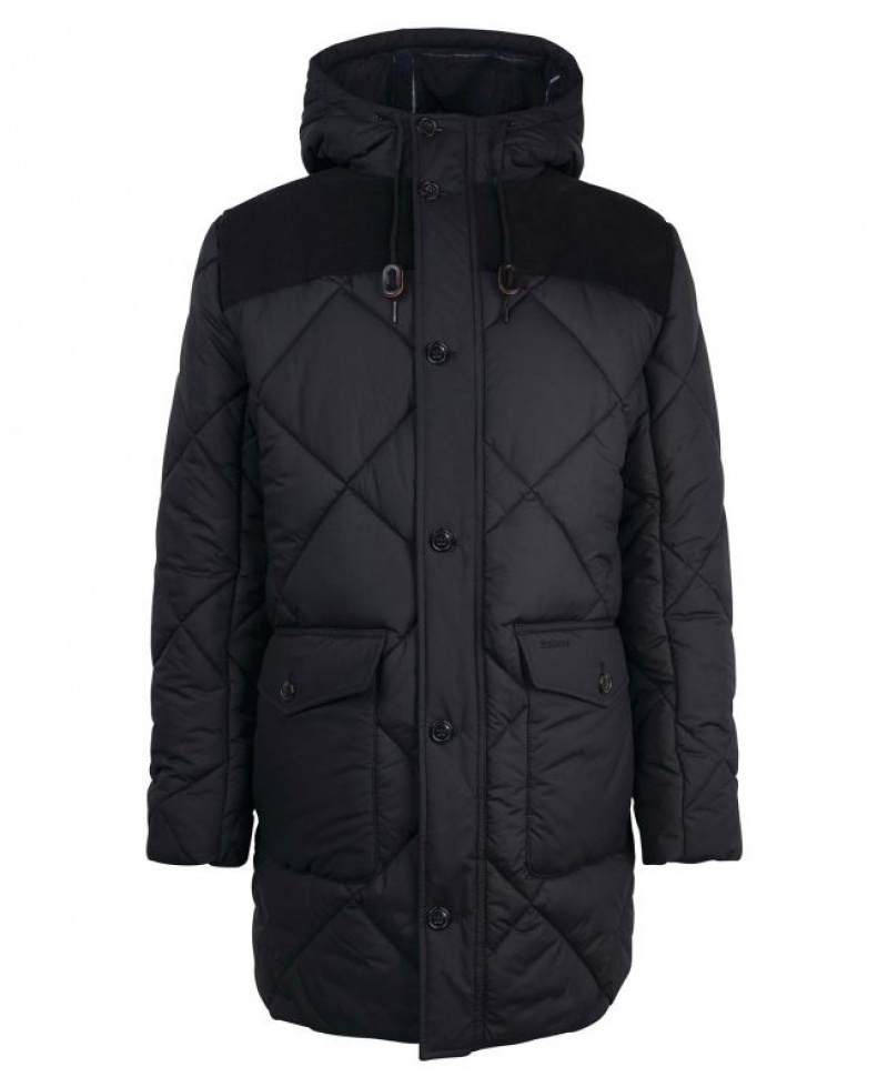 Black Men Barbour Elmwood Quilted Parka Jacket | US-5480TQVLW