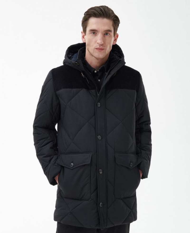 Black Men Barbour Elmwood Quilted Parka Jacket | US-5480TQVLW